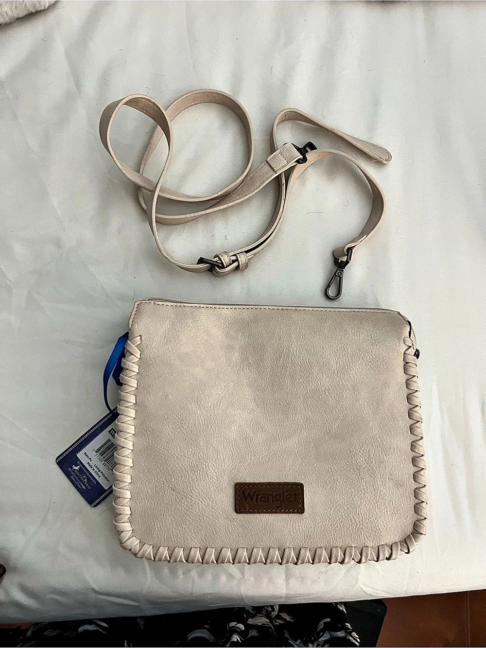 Wrangler Whipstitch Braided Strap Hobo Crossbody Bag Beige